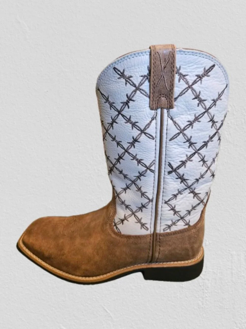Twisted X Kids Square Toe Bomber/White Cowkids Western Boots YTH0010 - Size 4M